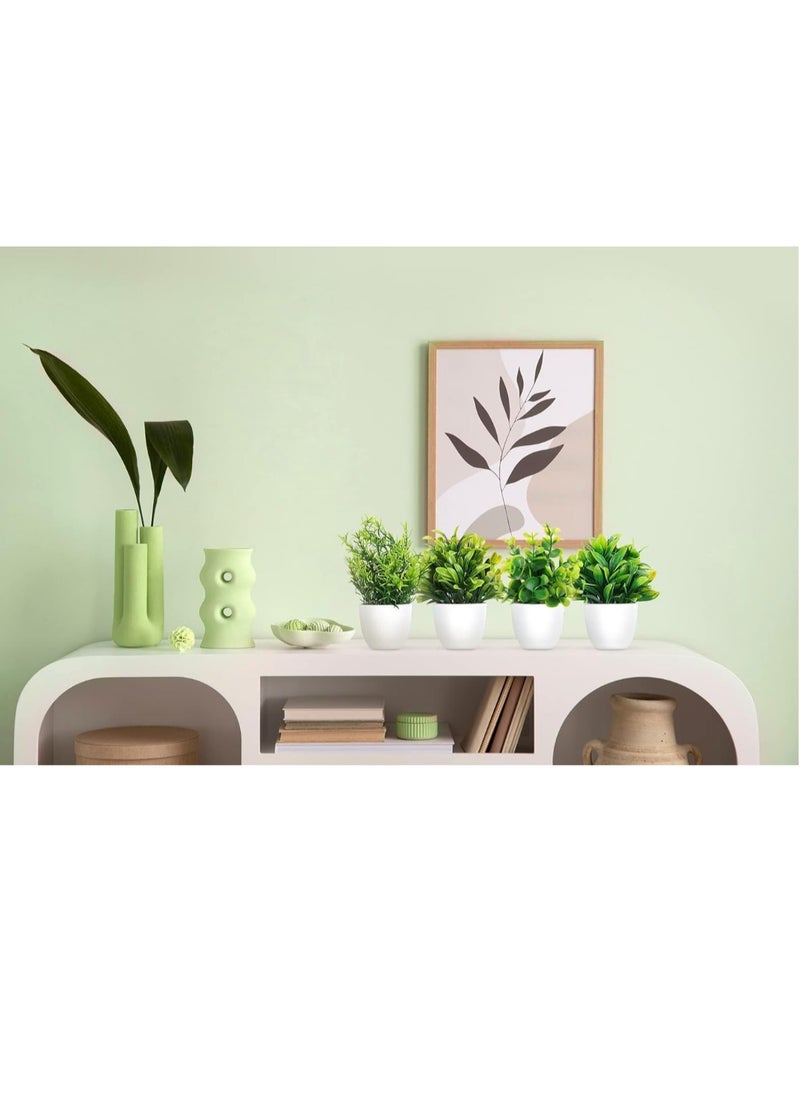 Generic Artificial Plants Small Fake Potted Plants, Mini Eucalyptus Potted Faux Decorative Grass Plant with White Pot for Home Decor, Indoor, Office, Desk, Shelf, Table Decoration | Pack of 12  - Image 2