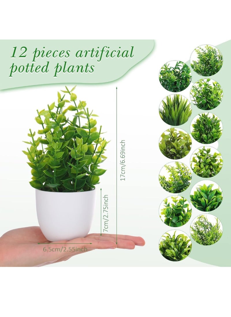 Generic Artificial Plants Small Fake Potted Plants, Mini Eucalyptus Potted Faux Decorative Grass Plant with White Pot for Home Decor, Indoor, Office, Desk, Shelf, Table Decoration | Pack of 12  - Image 3