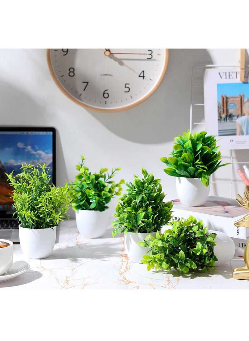 Generic Artificial Plants Small Fake Potted Plants, Mini Eucalyptus Potted Faux Decorative Grass Plant with White Pot for Home Decor, Indoor, Office, Desk, Shelf, Table Decoration | Pack of 12  - Image 4