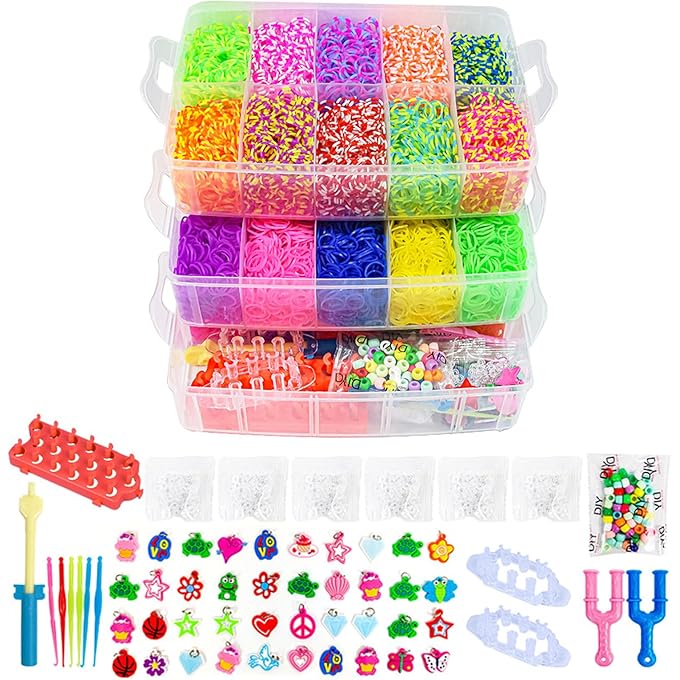 دايونغ 15000 طقم صنع سوار الشريط المطاطي في حالة ضخمة قابلة للهدايا - مجموعة عبوات ضخمة من نول تلوح في الأفق - هدية للبنات (النمط 2)