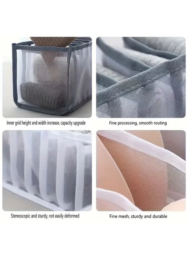 3pcs White 7 Grid Foldable Underwear Sock Organizer Durable Nylon Mesh Drawer Storage Wardrobe Closet Accessory Space Saving Tidy Bedroom - Image 5