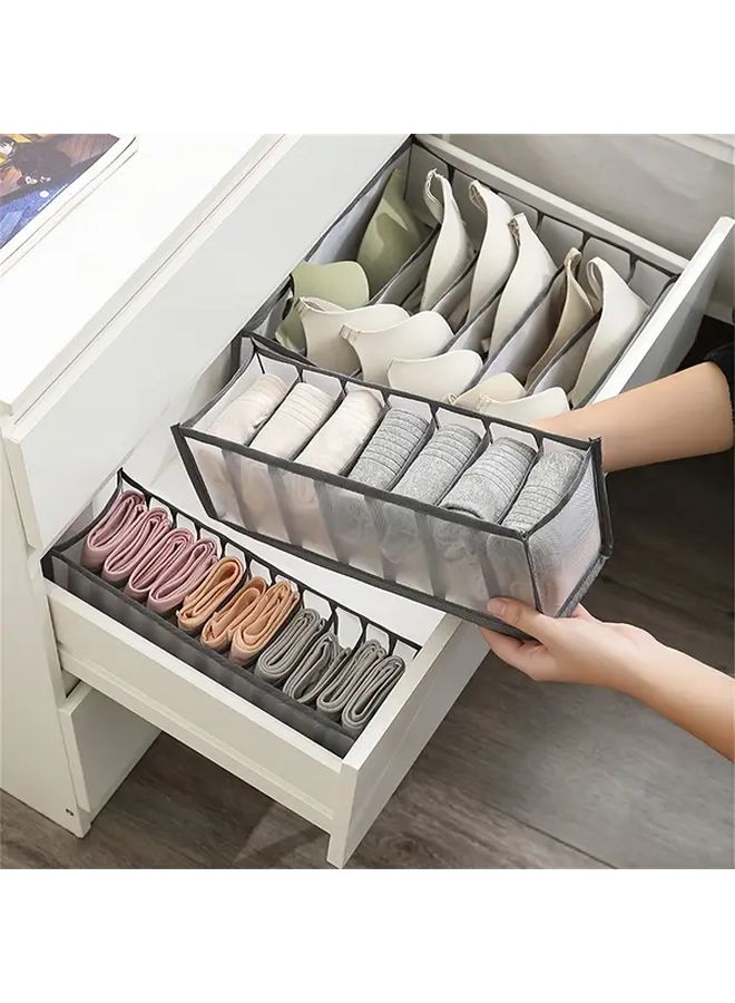 3pcs White 7 Grid Foldable Underwear Sock Organizer Durable Nylon Mesh Drawer Storage Wardrobe Closet Accessory Space Saving Tidy Bedroom - Image 3