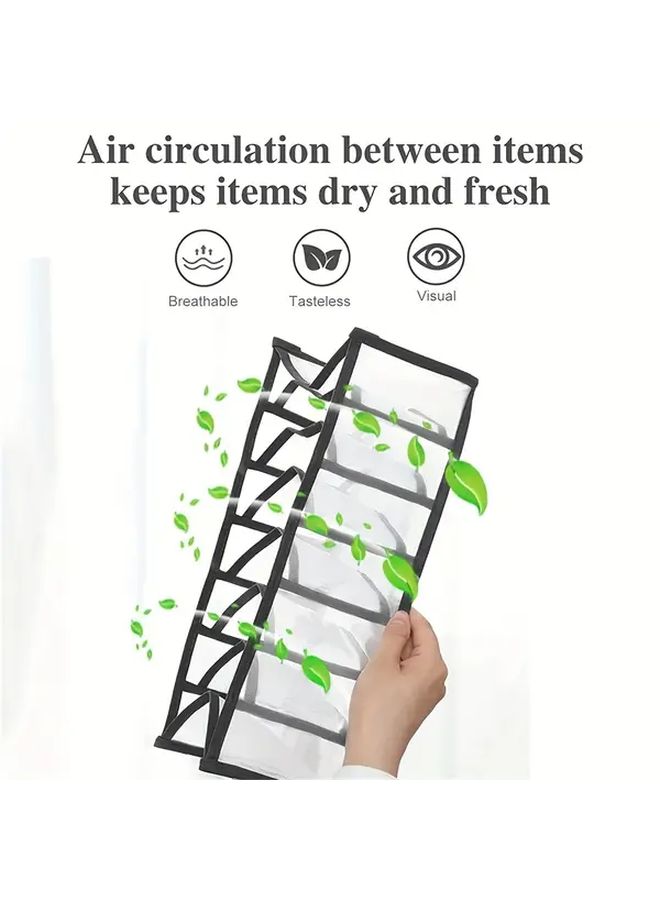 3pcs White 7 Grid Foldable Underwear Sock Organizer Durable Nylon Mesh Drawer Storage Wardrobe Closet Accessory Space Saving Tidy Bedroom - Image 4