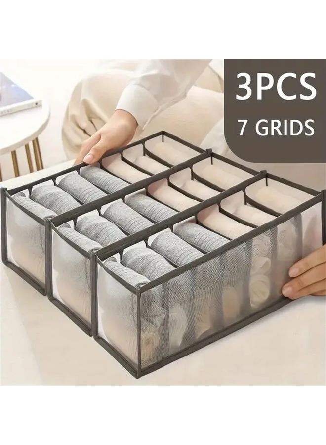 3pcs White 7 Grid Foldable Underwear Sock Organizer Durable Nylon Mesh Drawer Storage Wardrobe Closet Accessory Space Saving Tidy Bedroom - Image 2