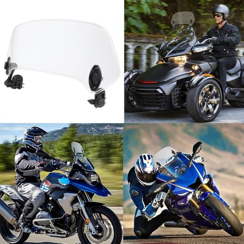 OXLLONE Universal Motorcycle Windshield Extension Adjustable Spoiler Clamp-On Windscreen Deflector for Motorbike Enduro Supermoto Scooter UTV ATV Piaggio- 368mm/Transparent - Image 5