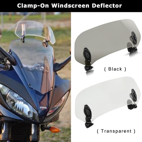 OXLLONE Universal Motorcycle Windshield Extension Adjustable Spoiler Clamp-On Windscreen Deflector for Motorbike Enduro Supermoto Scooter UTV ATV Piaggio- 368mm/Transparent - Image 2