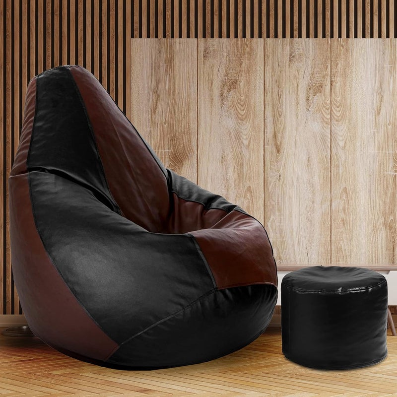 Generic LEXAVI Brand Prefilled Beanbag with Footstool with Beans XXXL Tan Black  - Image 1