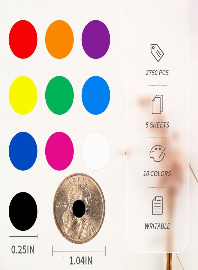 Ouzoustate 1/4" Colored Dot Stickers 2750 PCS Round Circle Stickers Colored Coding Labels Yard Garage Sale Price Stickers (Colorful) - Image 2