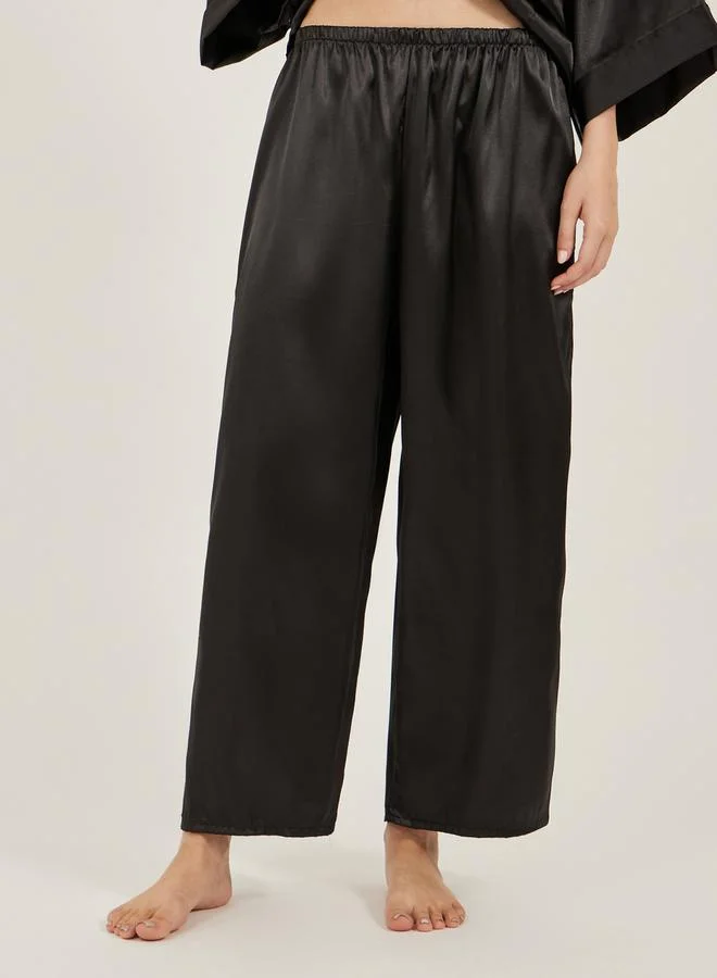 Styli Satin Tie Waist Kimono and Pyjama Set