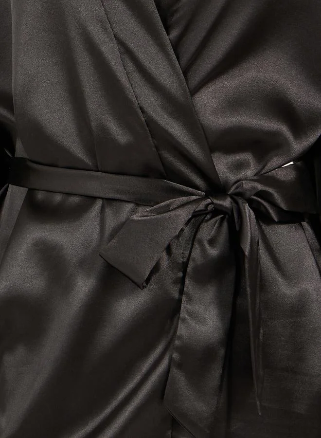 Styli Satin Tie Waist Kimono and Pyjama Set