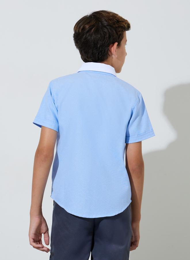 Styli Teen Boys Light Blue Solid Contrast Collar Short Sleeves Shirt - Image 4