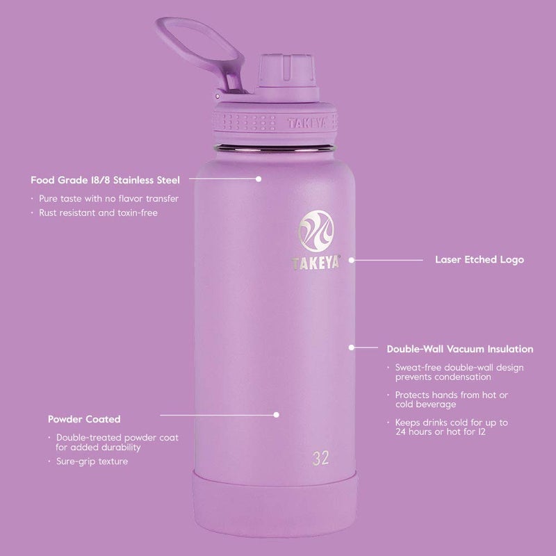 Takeya Actives Water Bottle with Spout Lid - Bottle with Double Stainless Steel Insulation - Dishwasher Safe & BPA-Free - Bottle with Spout Lid & Removable Bumper - 24 oz, Lilac - Image 3
