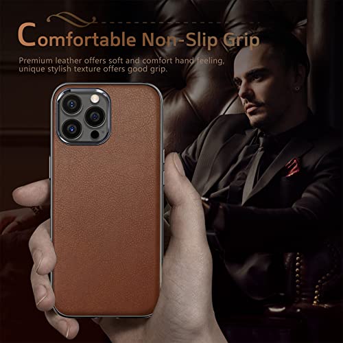 LOHASIC for iPhone 14 Pro Max Case, Slim Leather Business Classic Elegant Cover Shockproof Protective Men Phone Cases Compatible with iPhone 14 Pro Max 6.7 inch 2022 Brown - Image 3