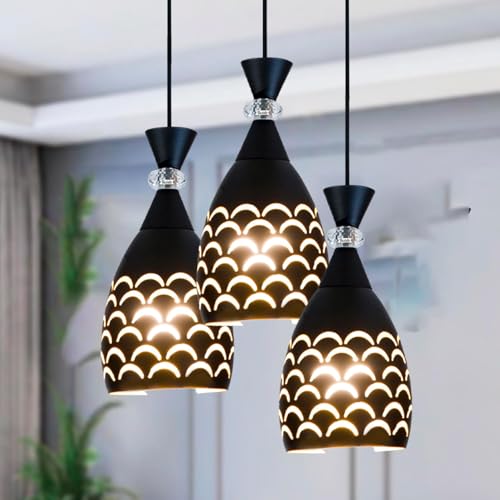 SINOMAN Metal Black Hanging Cluster Light Decorative Cutout Design with Crystal Accent Hanging Ceiling Lamp E27 Bulb Compatible for Dining Room, Bedroom, Kitchen, Balcony, Home Decor (Without Bulb) - Image 1