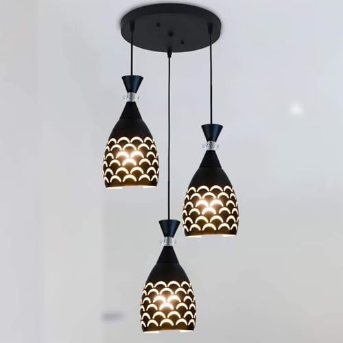 SINOMAN Metal Black Hanging Cluster Light Decorative Cutout Design with Crystal Accent Hanging Ceiling Lamp E27 Bulb Compatible for Dining Room, Bedroom, Kitchen, Balcony, Home Decor (Without Bulb) - Image 5