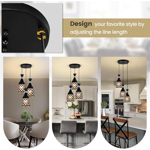 SINOMAN Metal Black Hanging Cluster Light Decorative Cutout Design with Crystal Accent Hanging Ceiling Lamp E27 Bulb Compatible for Dining Room, Bedroom, Kitchen, Balcony, Home Decor (Without Bulb) - Image 4