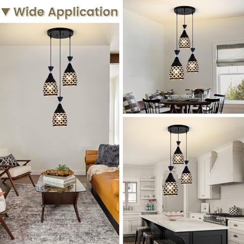 SINOMAN Metal Black Hanging Cluster Light Decorative Cutout Design with Crystal Accent Hanging Ceiling Lamp E27 Bulb Compatible for Dining Room, Bedroom, Kitchen, Balcony, Home Decor (Without Bulb) - Image 3