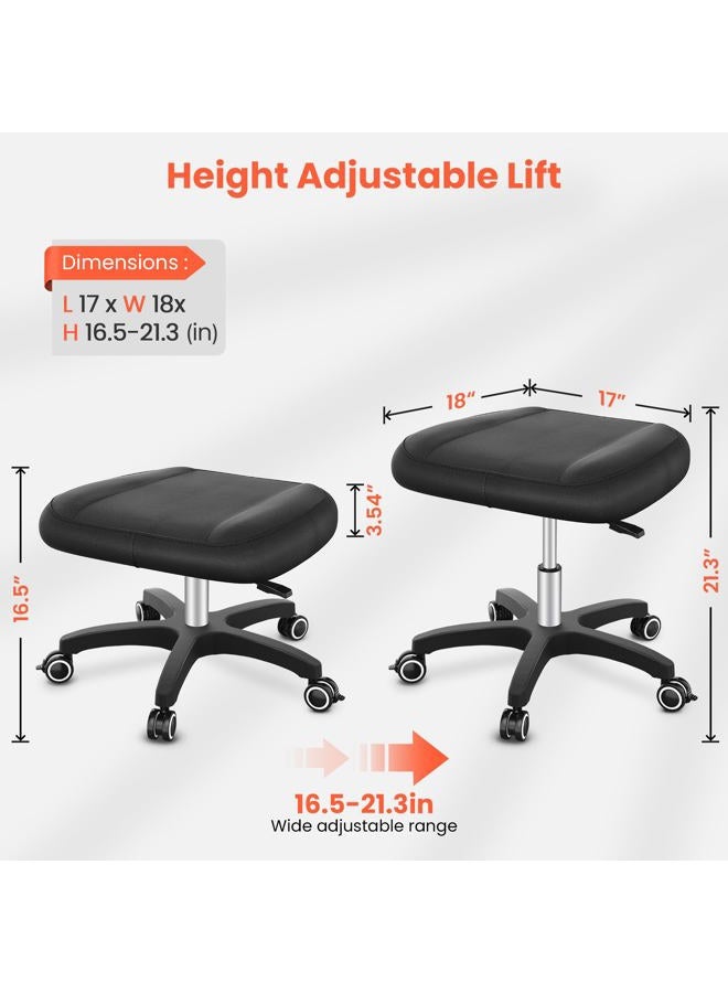 TASALON Multi-Use Footrest Stool Adjustable Height with 360° Rolling Lockable Wheels,Rest Ottoman,Office Footrests,Video Game Stool for Gaming for Home Office- Black - Image 2