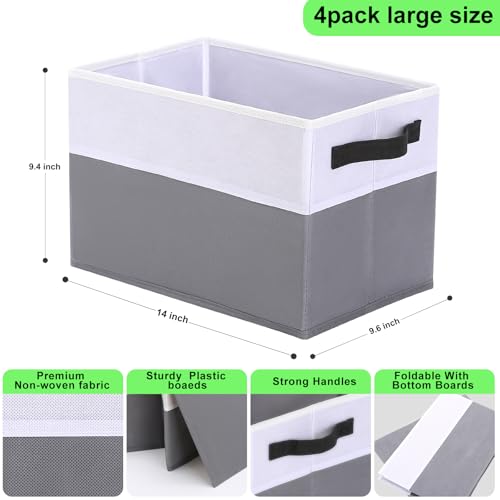 Wrrlors Large Shelf Storage Bins [4 Pack],Decorative Collapsible Storage Basket,Fabric Closet Organizer and Home Storage Cubes with Handles for Organizing Books, Clothes, Toys, Nursery（Grey） - Image 2
