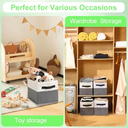 Wrrlors Large Shelf Storage Bins [4 Pack],Decorative Collapsible Storage Basket,Fabric Closet Organizer and Home Storage Cubes with Handles for Organizing Books, Clothes, Toys, Nursery（Grey） - Image 5