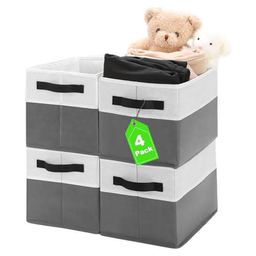 Wrrlors Large Shelf Storage Bins [4 Pack],Decorative Collapsible Storage Basket,Fabric Closet Organizer and Home Storage Cubes with Handles for Organizing Books, Clothes, Toys, Nursery（Grey） - Image 1