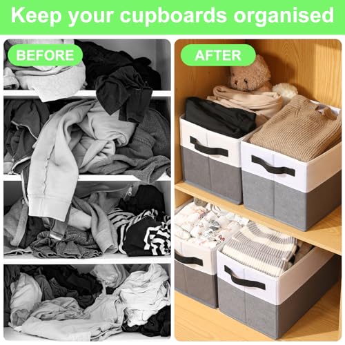 Wrrlors Large Shelf Storage Bins [4 Pack],Decorative Collapsible Storage Basket,Fabric Closet Organizer and Home Storage Cubes with Handles for Organizing Books, Clothes, Toys, Nursery（Grey） - Image 3