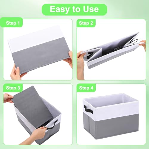 Wrrlors Large Shelf Storage Bins [4 Pack],Decorative Collapsible Storage Basket,Fabric Closet Organizer and Home Storage Cubes with Handles for Organizing Books, Clothes, Toys, Nursery（Grey） - Image 4