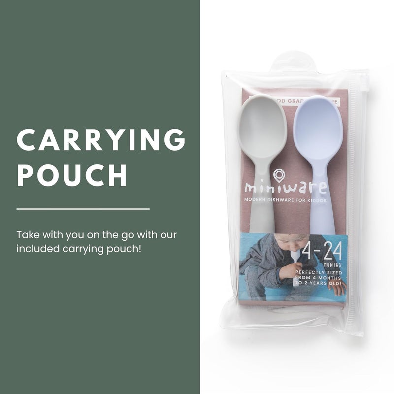 Miniware Silicone Baby Spoon for Training - BPA Free Baby Utensils - Baby Spoons Self Feeding 6 Months | 100% Food Grade Silicone - Modern & Dishwasher Safe Toddler Spoons (Grey and Lavender) - Image 4