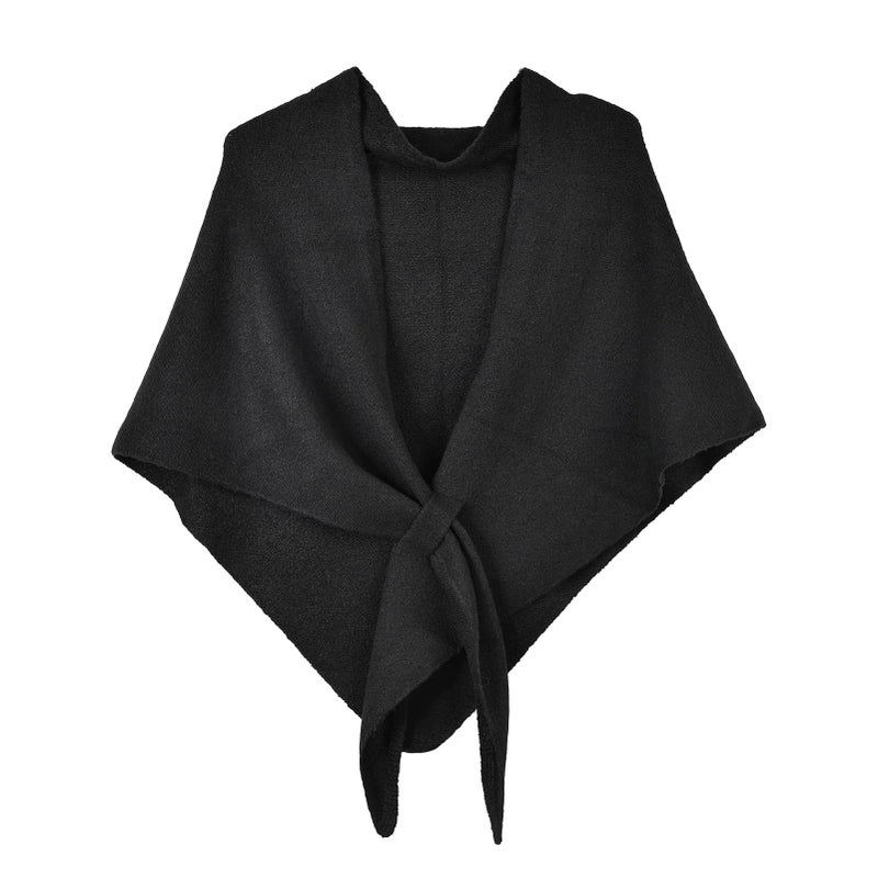FeelfunFeather Shawl Wraps for Women Winter Knitted Triangle Cashmere Shawl Scarf Pashmina Cardigan Cape-Black - Image 1