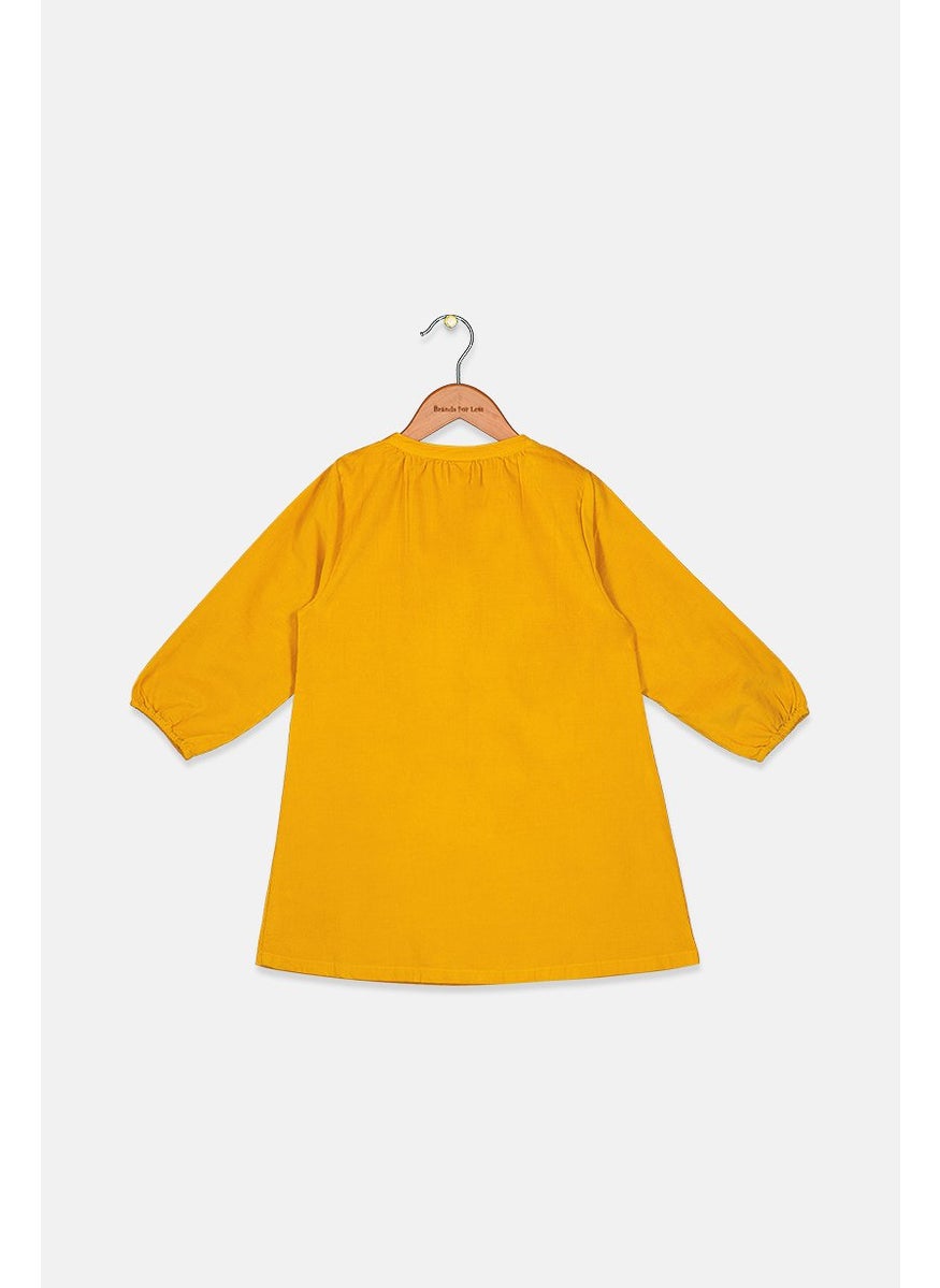 Tchibo Toddlers Girl Round Neck Long Sleeve Plain Dress, Gold  - Image 2