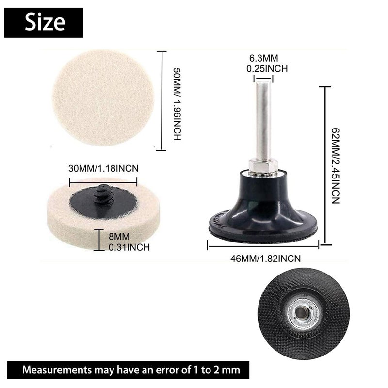 DELE 60 Pcs 2" Commpressed Wool Fabric Qc Disc Polishing Buffing Pads Wheels with Disc Pad Holder for Polishing and Buffing Projects - Image 2