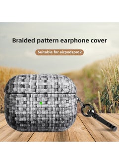 Spot Airpodspro2 For Apple Bluetooth Headset Protective Case Straw Pattern Airpods Protective Leather Case-Color:Grass Ling Black-Applicable Model:Airpods 3 Generation