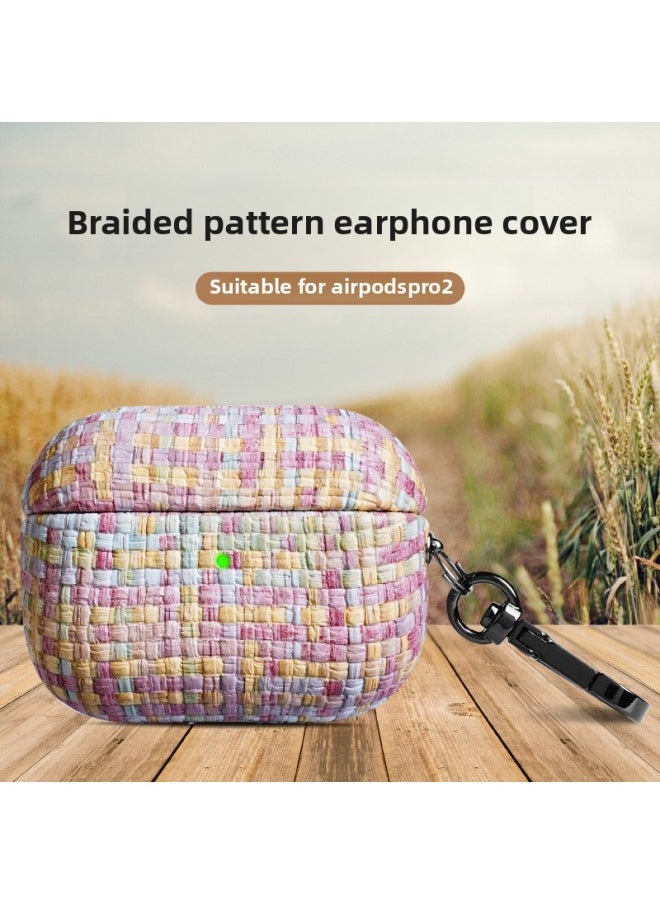Generic - Spot Airpodspro2 For Apple Bluetooth Headset Protective Case Straw Pattern Airpods Protective Leather Case-Color:Grass Ling Black-Applicable Model:Airpods 3 Generation - Image 1