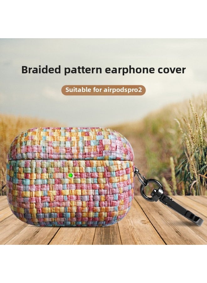 Generic - Spot Airpodspro2 For Apple Bluetooth Headset Protective Case Straw Pattern Airpods Protective Leather Case-Color:Grass Ling Black-Applicable Model:Airpods 3 Generation - Image 1