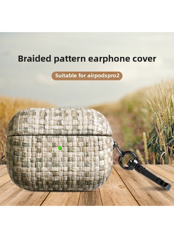 Generic - Spot Airpodspro2 For Apple Bluetooth Headset Protective Case Straw Pattern Airpods Protective Leather Case-Color:Grass Ling Black-Applicable Model:Airpods 3 Generation - Image 1