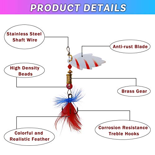 Shaddock Fishing Fishing Spinner Spoons Lures Kit 30pcs Rooster Bait Metal Spoon Fishing Lures Casting Spinner Baits with Feathered Treble Hooks for Trout Bass Pike Salmon Walleye Saltwater Freshwater Fishing - Image 4