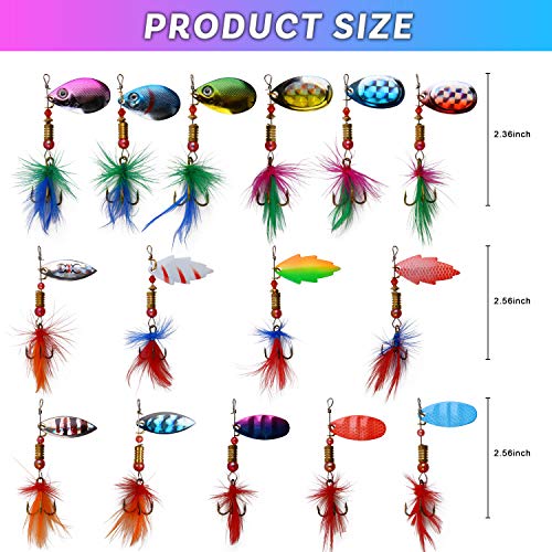 Shaddock Fishing Fishing Spinner Spoons Lures Kit 30pcs Rooster Bait Metal Spoon Fishing Lures Casting Spinner Baits with Feathered Treble Hooks for Trout Bass Pike Salmon Walleye Saltwater Freshwater Fishing - Image 2