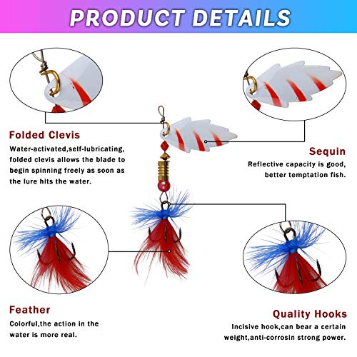 Shaddock Fishing Fishing Spinner Spoons Lures Kit 30pcs Rooster Bait Metal Spoon Fishing Lures Casting Spinner Baits with Feathered Treble Hooks for Trout Bass Pike Salmon Walleye Saltwater Freshwater Fishing - Image 5