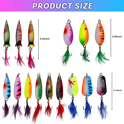 Shaddock Fishing Fishing Spinner Spoons Lures Kit 30pcs Rooster Bait Metal Spoon Fishing Lures Casting Spinner Baits with Feathered Treble Hooks for Trout Bass Pike Salmon Walleye Saltwater Freshwater Fishing - Image 3