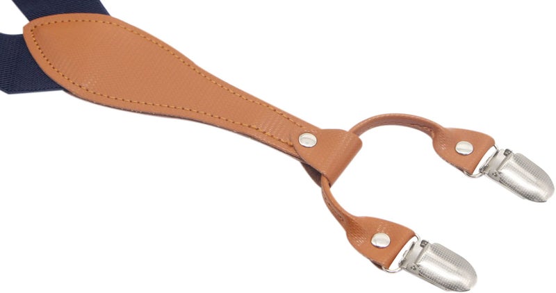 Timiot Mens Suspender Wide Leather 6 Metal Clips Adjustable Straps Y Shape (Navy) - Image 4