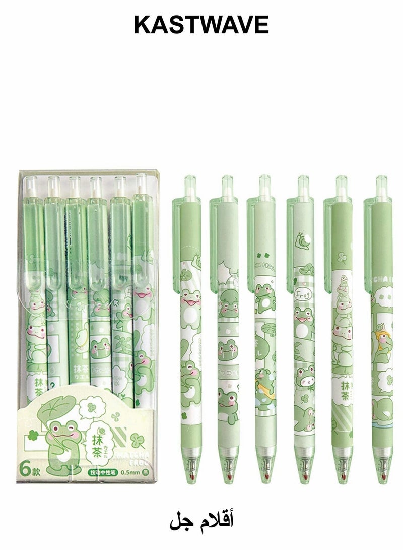 KASTWAVE Gel Ink Pens Cartoon Frog Pen Retractable Pens Animal Pen 0.5mm Ballpoint Pen Office School Girls Pens,6 Pcs - Image 1