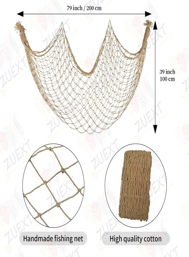 ZUEXT Caramel Decorative Fishing Net 80x40 Inch, Large Picture Fish Net, Wall Photo Hanging Fishnet for Nautical Mermaid Pirate Ocean Themed Hawaii Beach Under the Sea Party Decorations - Image 2