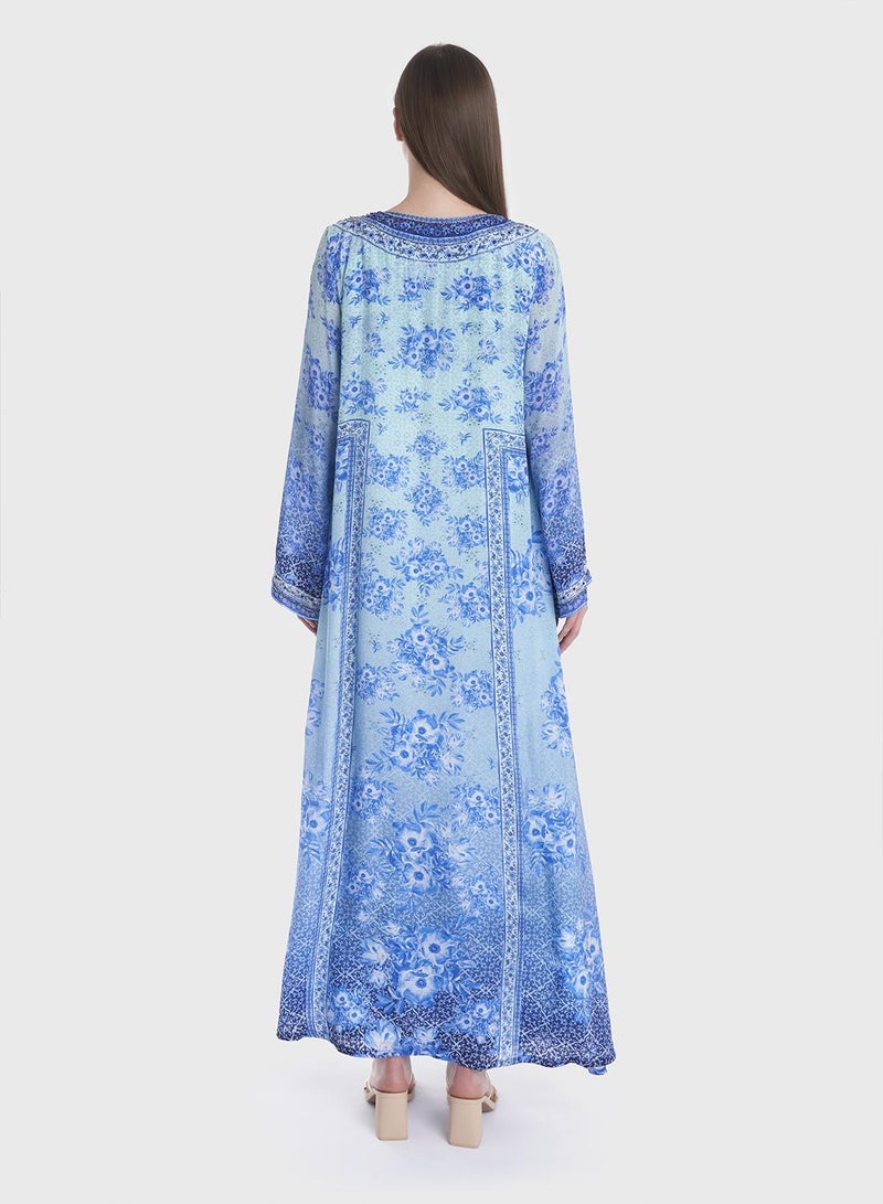 KASHKHA A-line Digital Print Jalabiya with Shantoon Handwork - Image 2