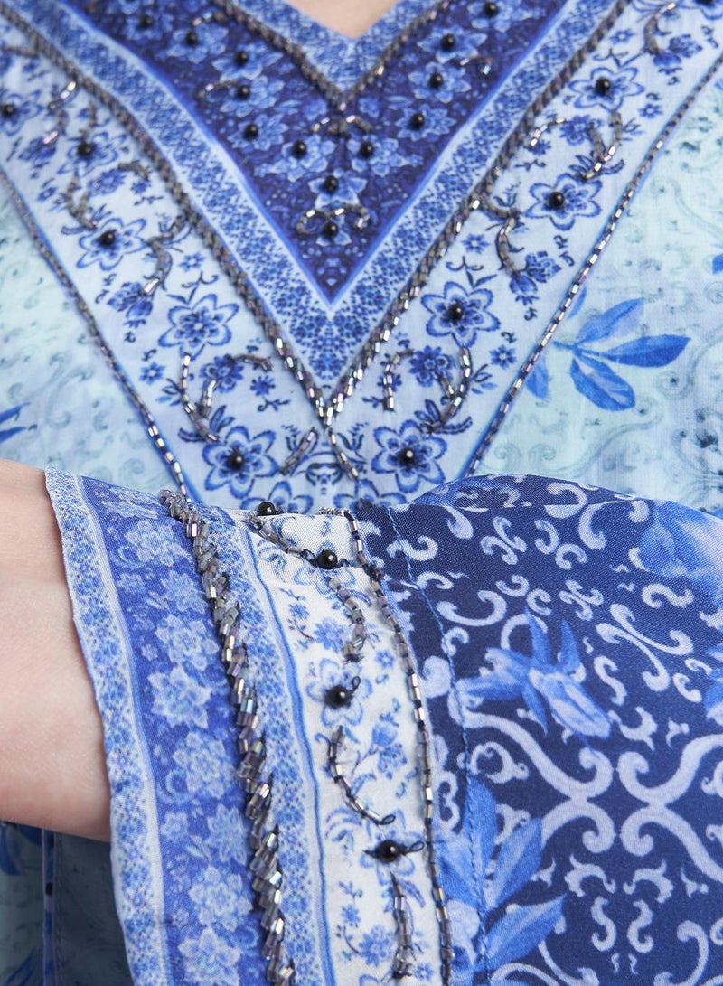 KASHKHA A-line Digital Print Jalabiya with Shantoon Handwork - Image 4