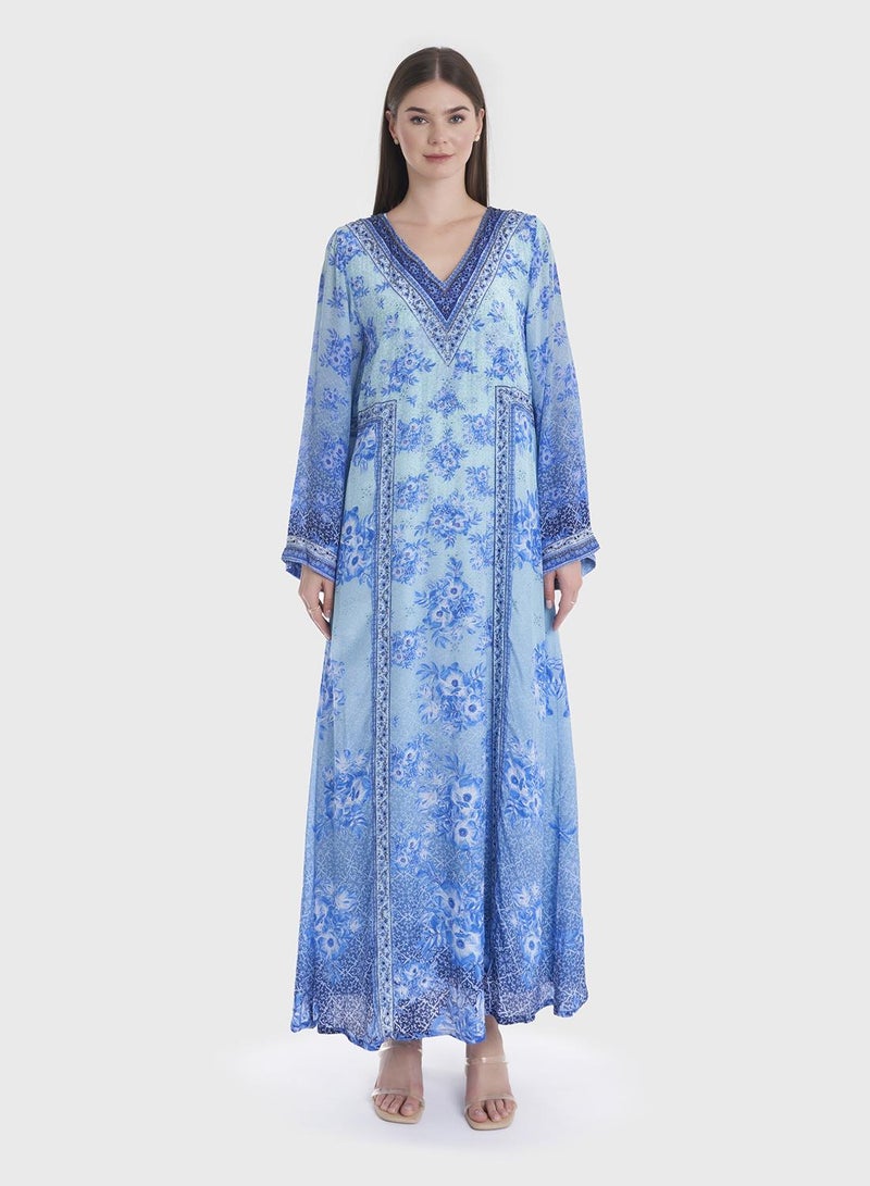 KASHKHA A-line Digital Print Jalabiya with Shantoon Handwork - Image 1