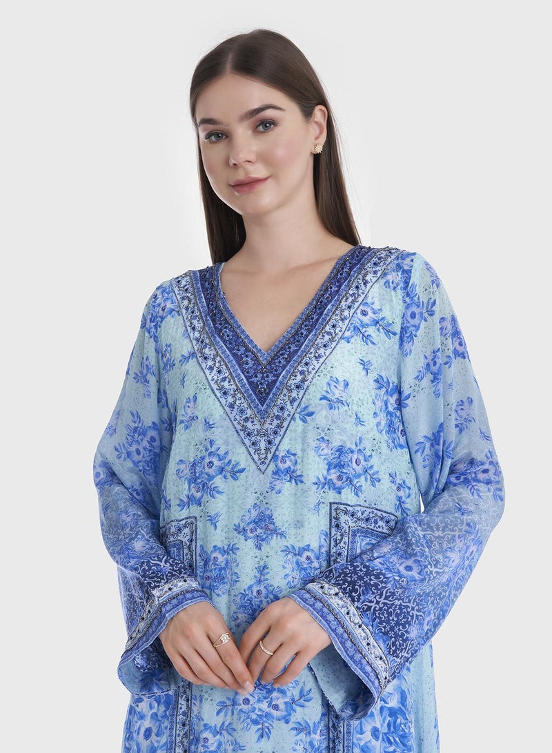 KASHKHA A-line Digital Print Jalabiya with Shantoon Handwork - Image 3