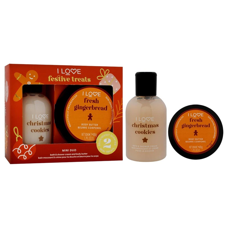 I Love Cosmetics I Love Miniature Festive Treat Box for Unisex 2 Pc 33oz Christmas Cookie Bath and Shower Creme 17oz Gingerbread Body Butter - Image 3