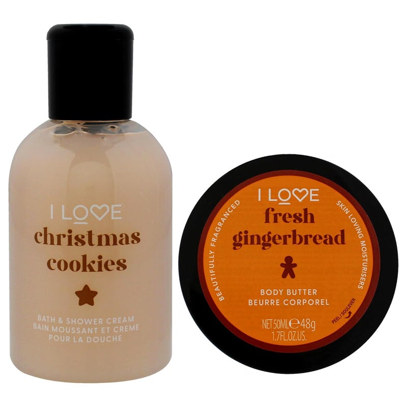 I Love Cosmetics I Love Miniature Festive Treat Box for Unisex 2 Pc 33oz Christmas Cookie Bath and Shower Creme 17oz Gingerbread Body Butter - Image 2
