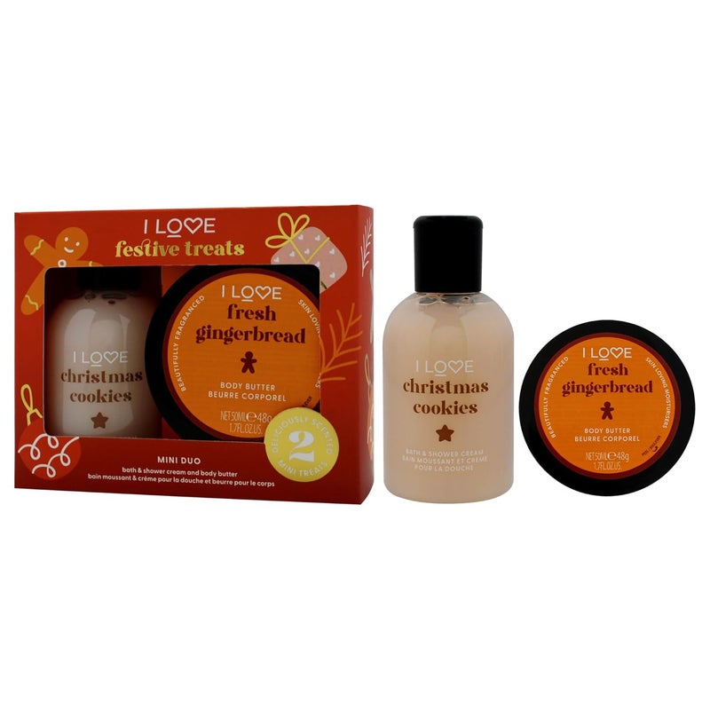 I Love Cosmetics I Love Miniature Festive Treat Box for Unisex 2 Pc 33oz Christmas Cookie Bath and Shower Creme 17oz Gingerbread Body Butter - Image 4