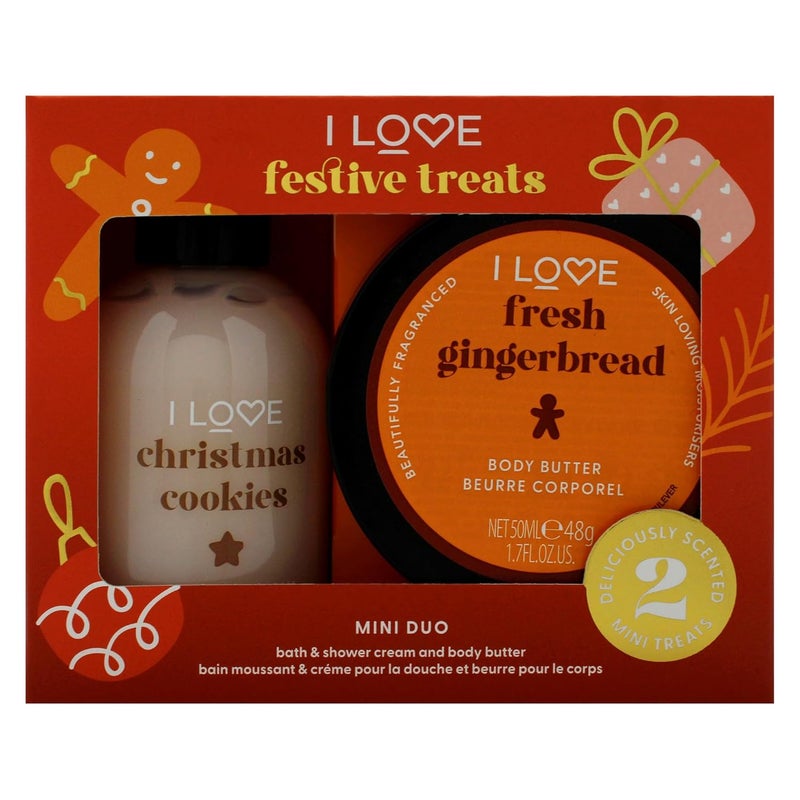 I Love Cosmetics I Love Miniature Festive Treat Box for Unisex 2 Pc 33oz Christmas Cookie Bath and Shower Creme 17oz Gingerbread Body Butter - Image 5